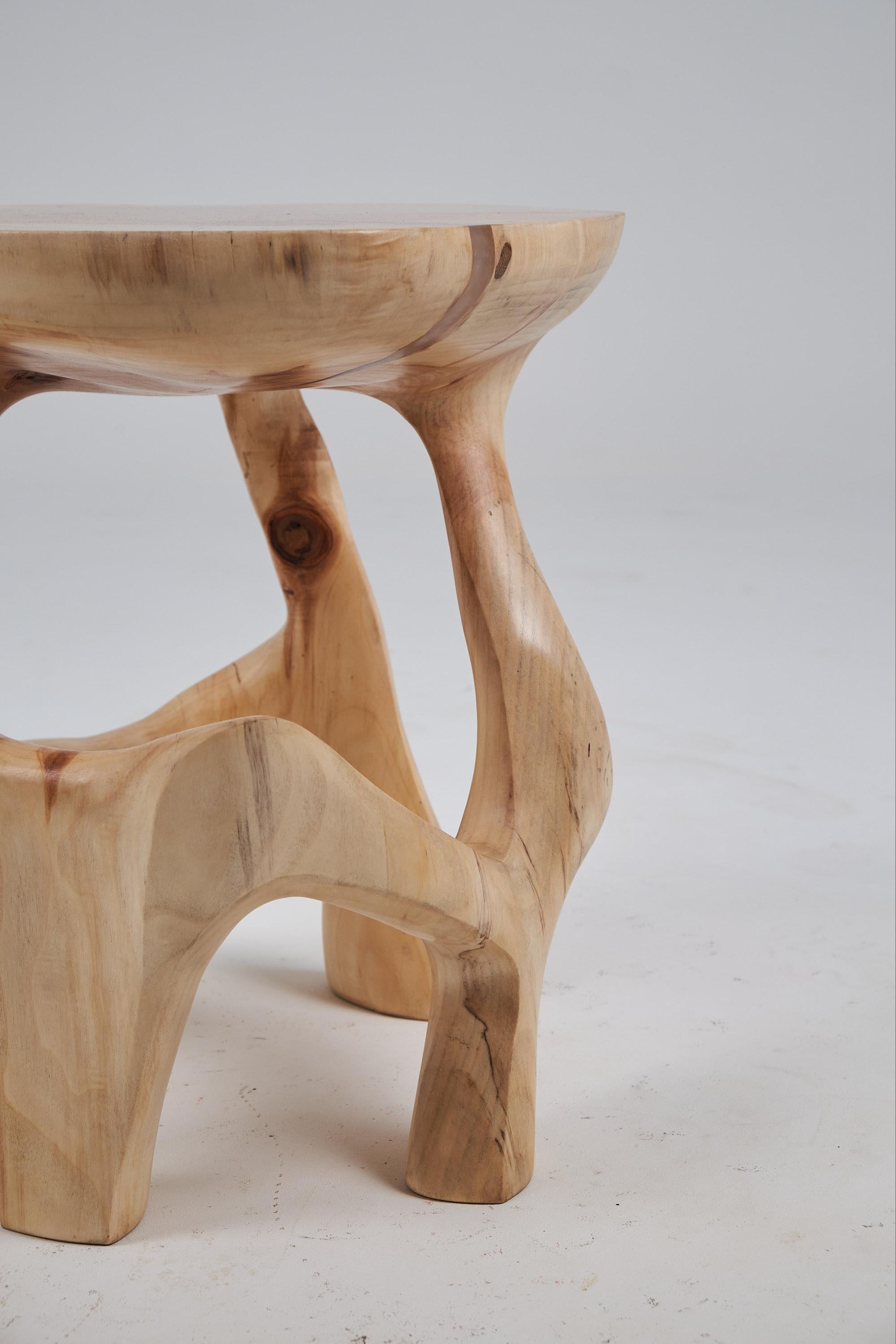 Carved Satyrs, Solid Wood Sculptural Side, Table Original Contemporary Design, Lognitur