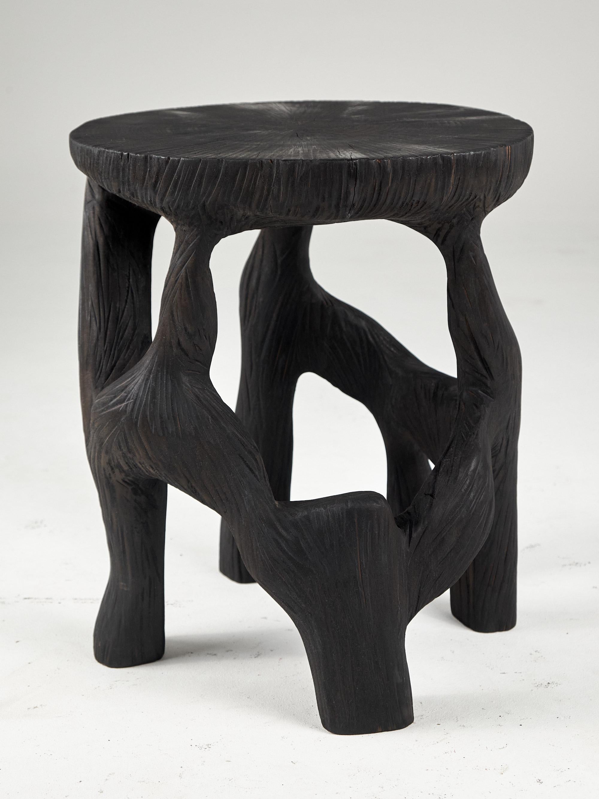 Satyrs, Solid Wood Sculptural Side, Table Original Contemporary Design For Sale 1