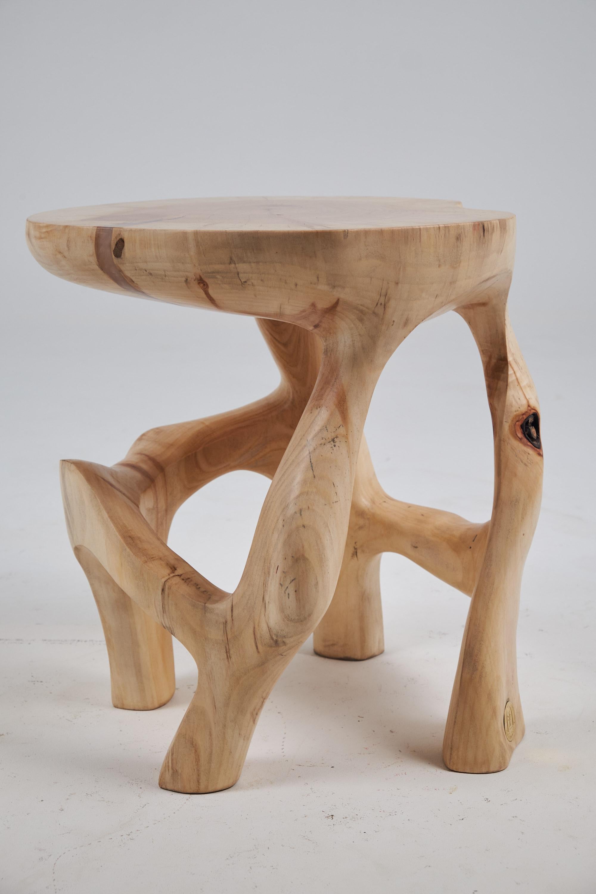 Satyrs, Solid Wood Sculptural Side, Table Original Contemporary Design, Lognitur 1
