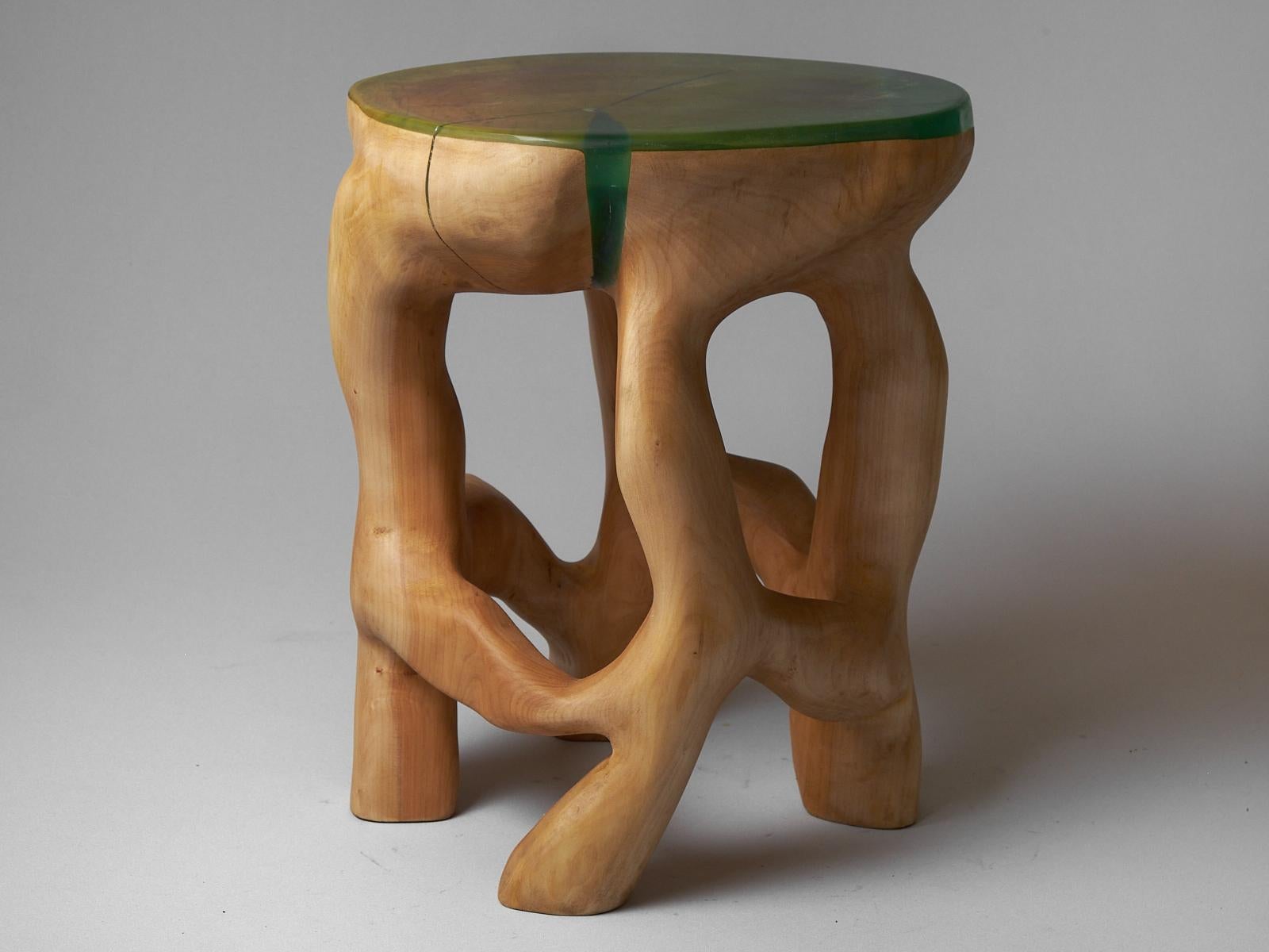 Satyrs, Solid Wood Sculptural Side, Table Original Contemporary Design, Lognitur For Sale 3