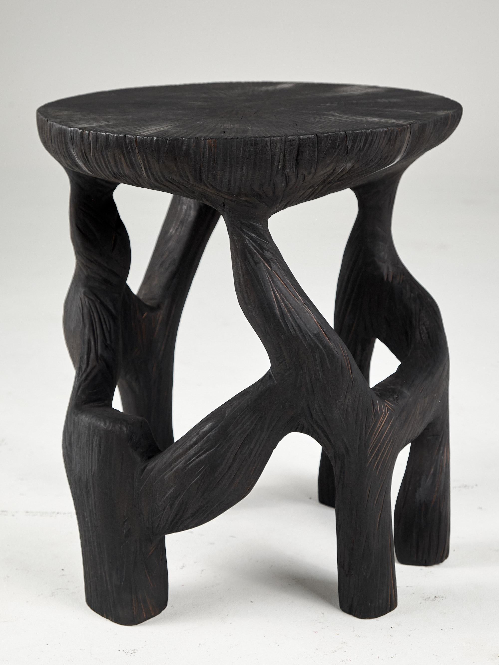 Satyrs, Solid Wood Sculptural Side, Table Original Contemporary Design For Sale 2