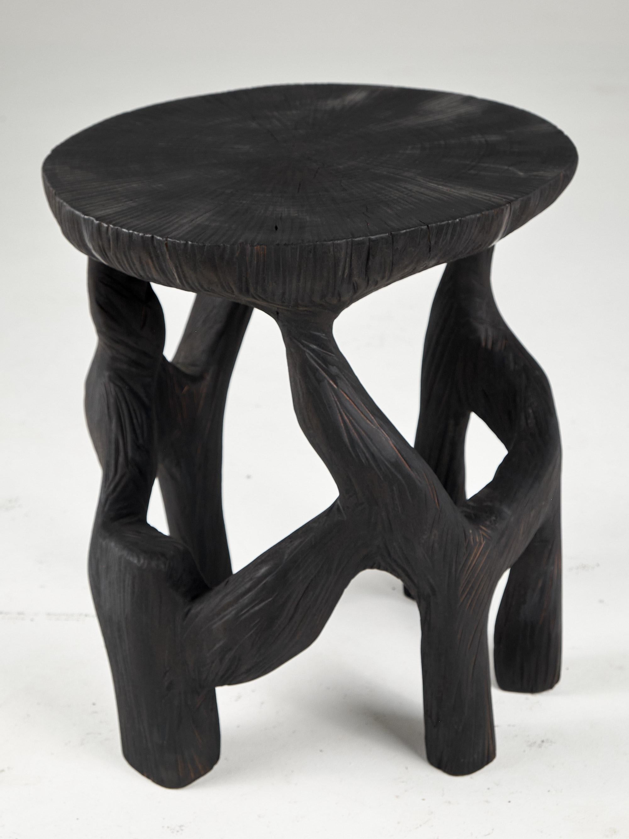 Satyrs, Solid Wood Sculptural Side, Table Original Contemporary Design For Sale 3