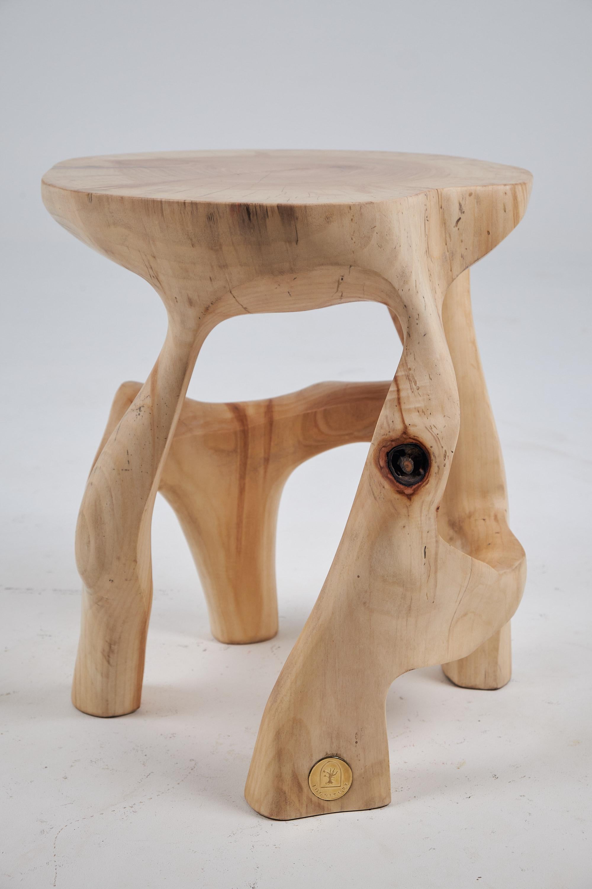 Satyrs, Solid Wood Sculptural Side, Table Original Contemporary Design, Lognitur 3