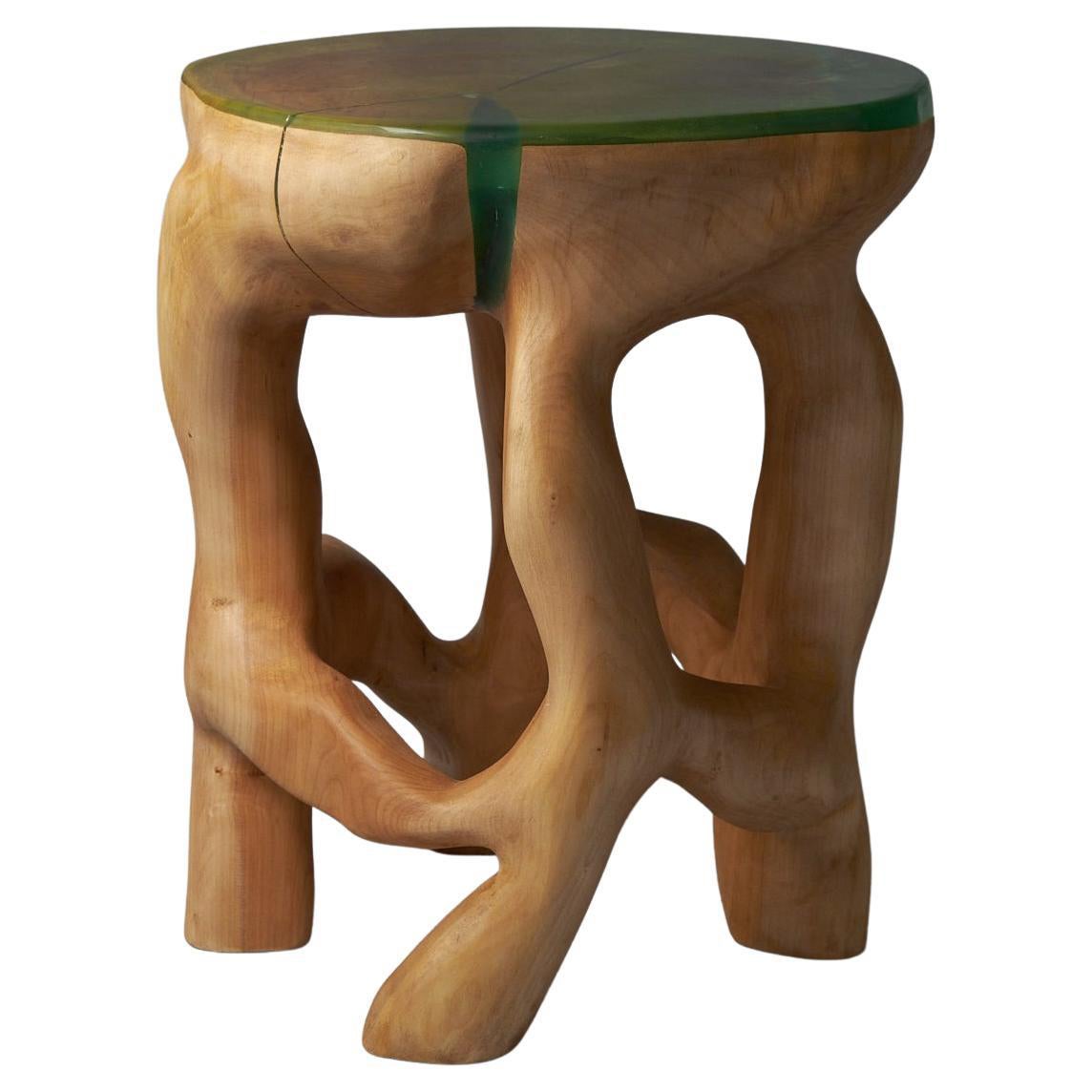 Satyrs, Solid Wood Sculptural Side, Table Original Contemporary Design, Lognitur For Sale