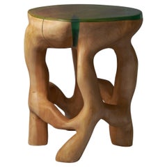 Antique Satyrs, Solid Wood Sculptural Side, Table Original Contemporary Design, Lognitur