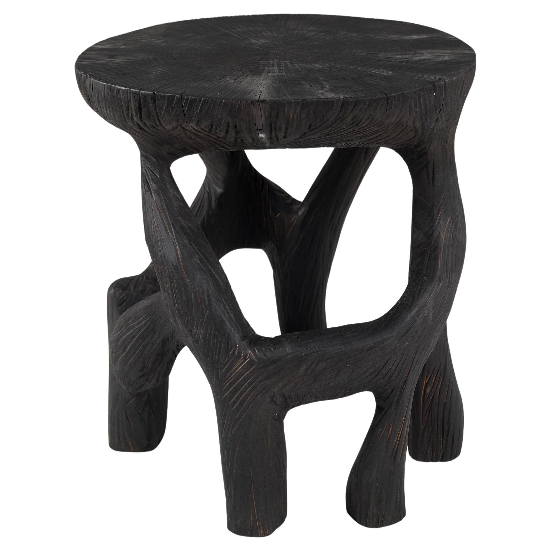 Satyrs, Solid Wood Sculptural Side, Table Original Contemporary Design For Sale