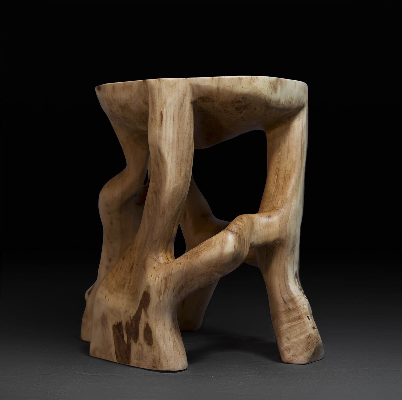 Carved Satyrs, Solid Wood Sculptural Side Table Original Contemporary Design, Logniture For Sale