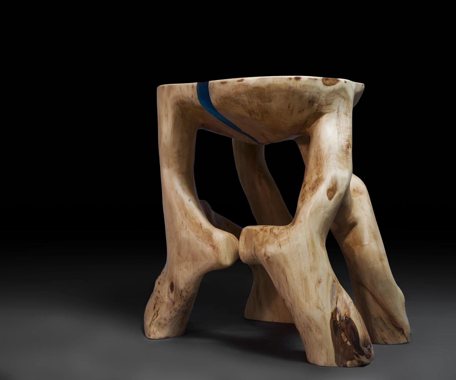 Satyrs, Solid Wood Sculptural Side Table Original Contemporary Design, Logniture For Sale 1