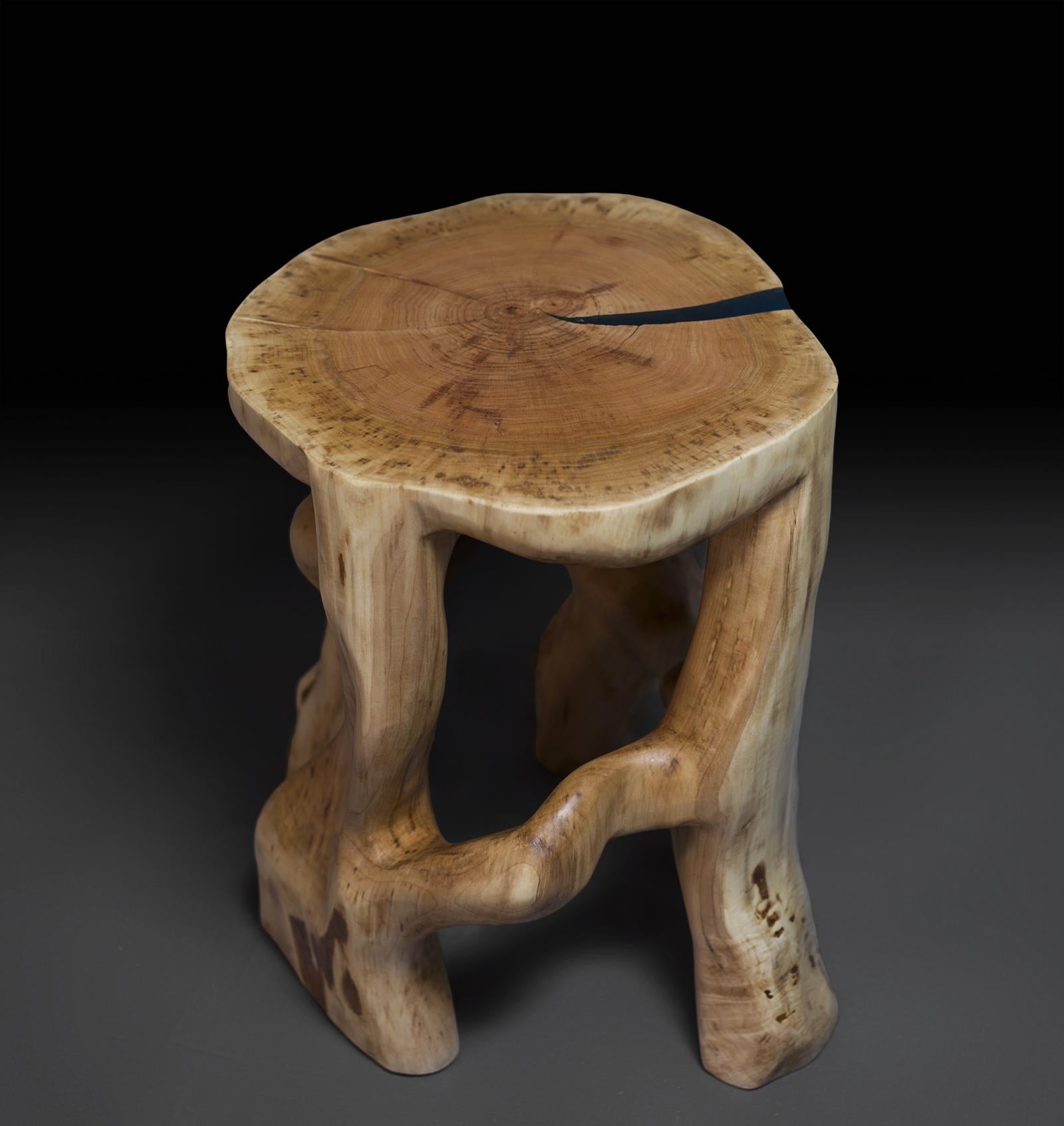 Satyrs, Solid Wood Sculptural Side Table Original Contemporary Design, Logniture For Sale 2