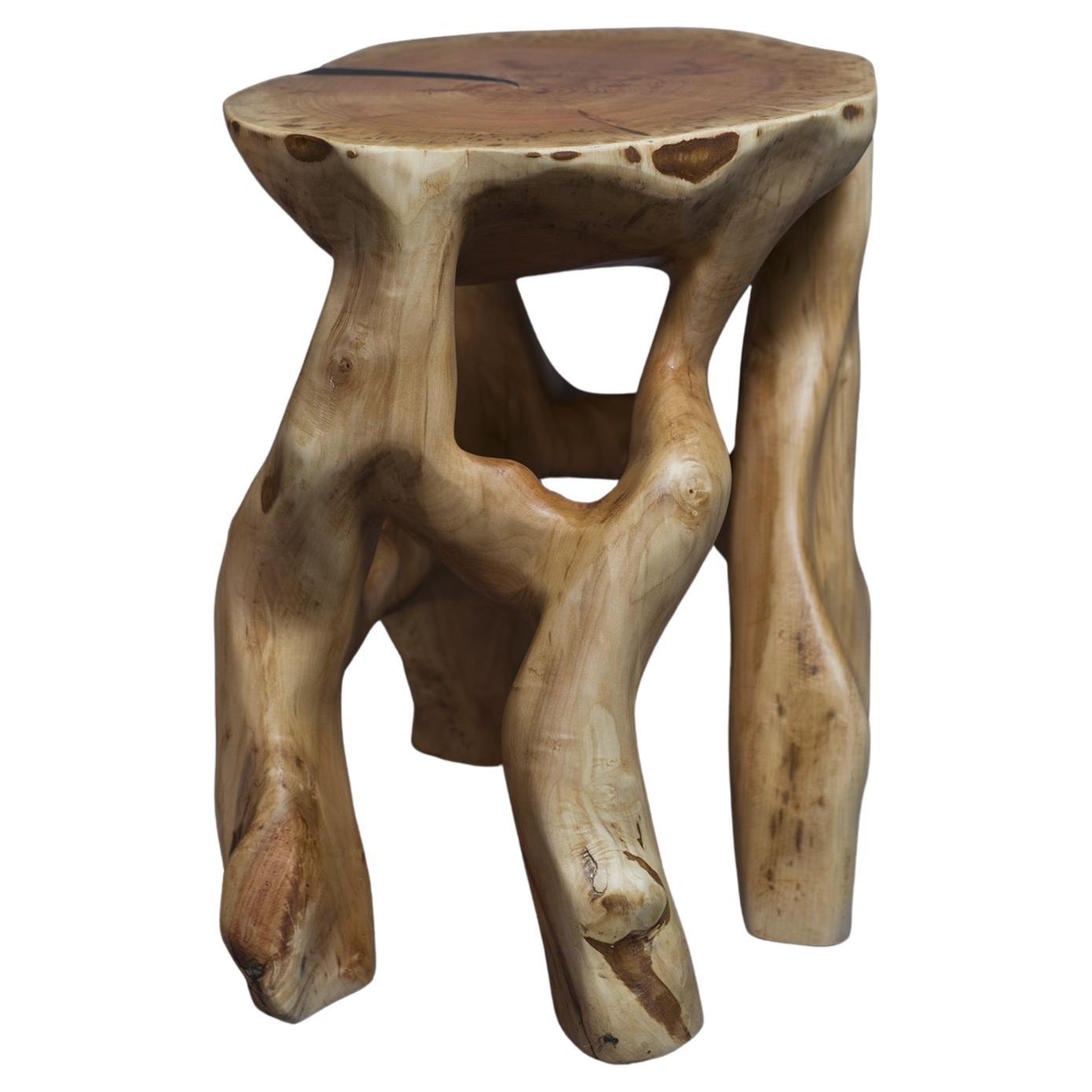 Satyrs, Solid Wood Sculptural Side Table Original Contemporary Design, Logniture For Sale