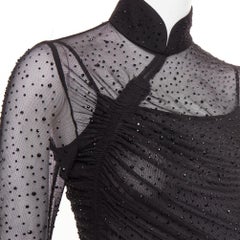 SAU LEE Kai black sheer mesh crystal cheongsam maxi gown US2 S