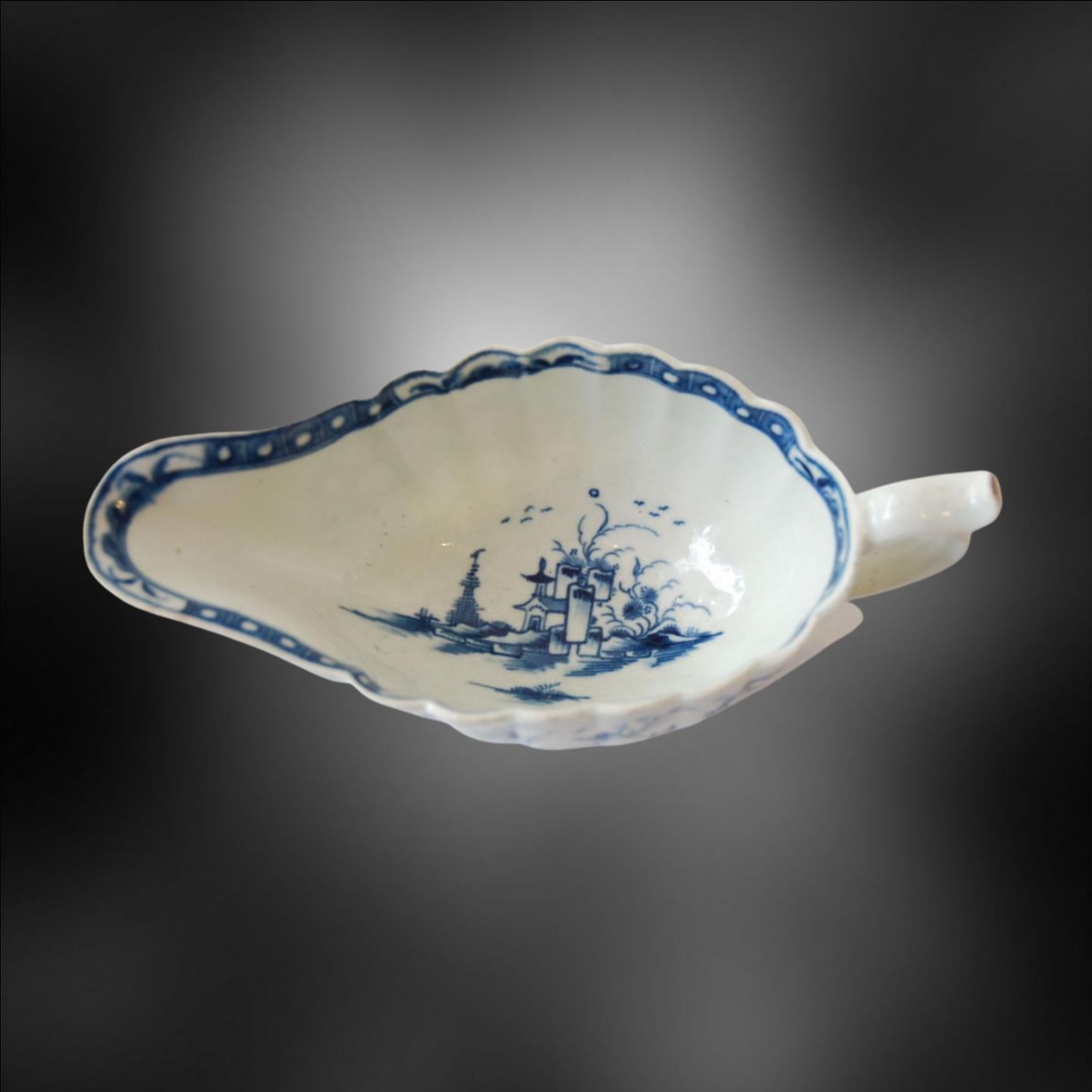 English Sauce Boat, Mission Church Pattern, Worcester, circa 1765 For Sale