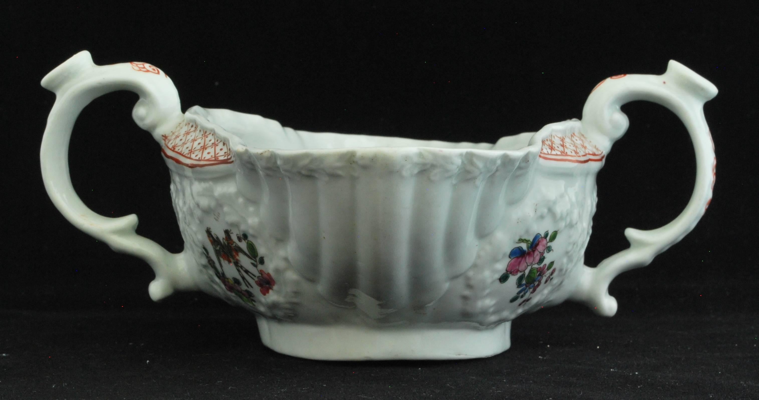 Rococo Sauce Boat, Double-Handled, Worcester, circa 1756 For Sale