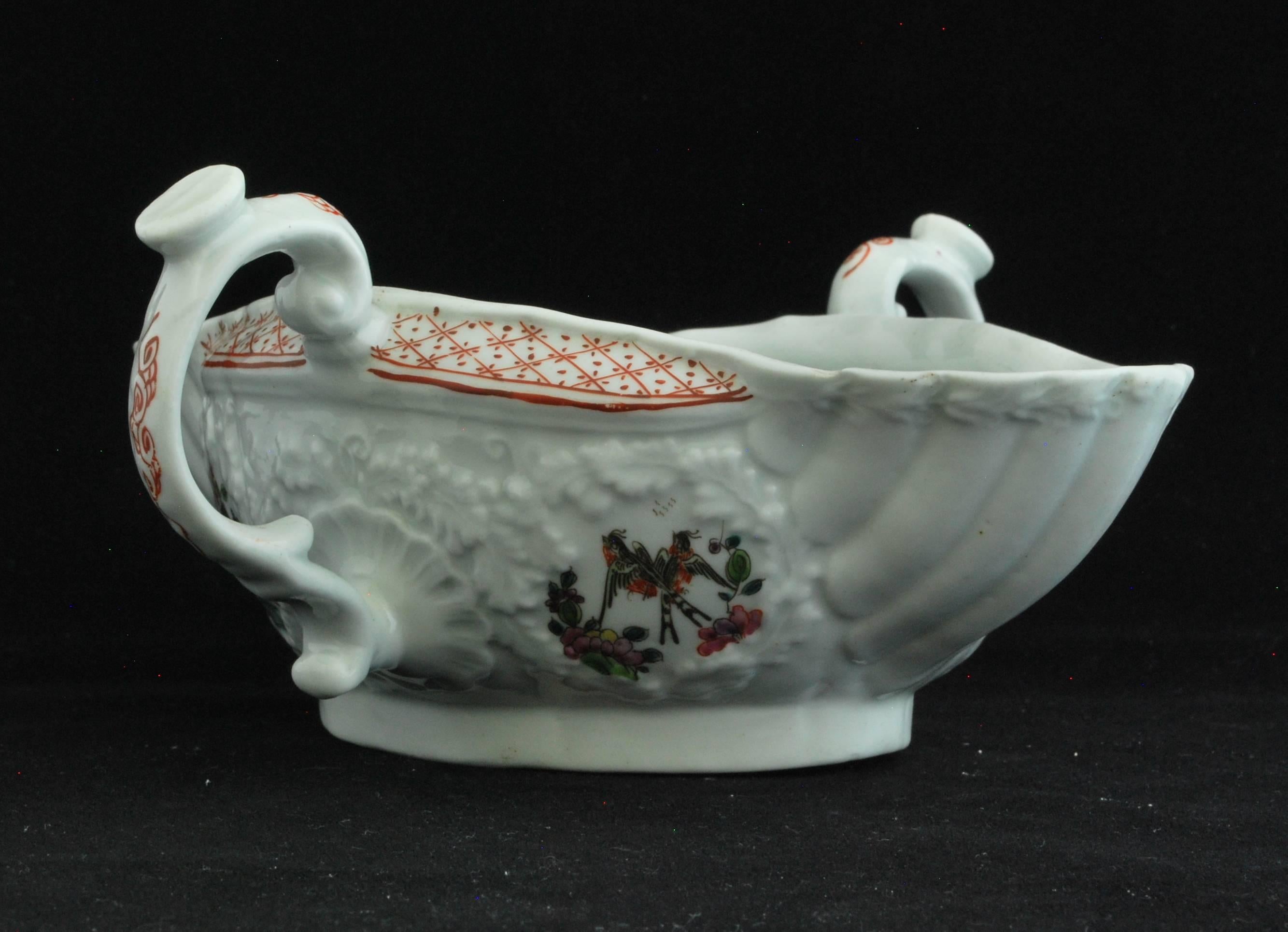 English Sauce Boat, Double-Handled, Worcester, circa 1756 For Sale