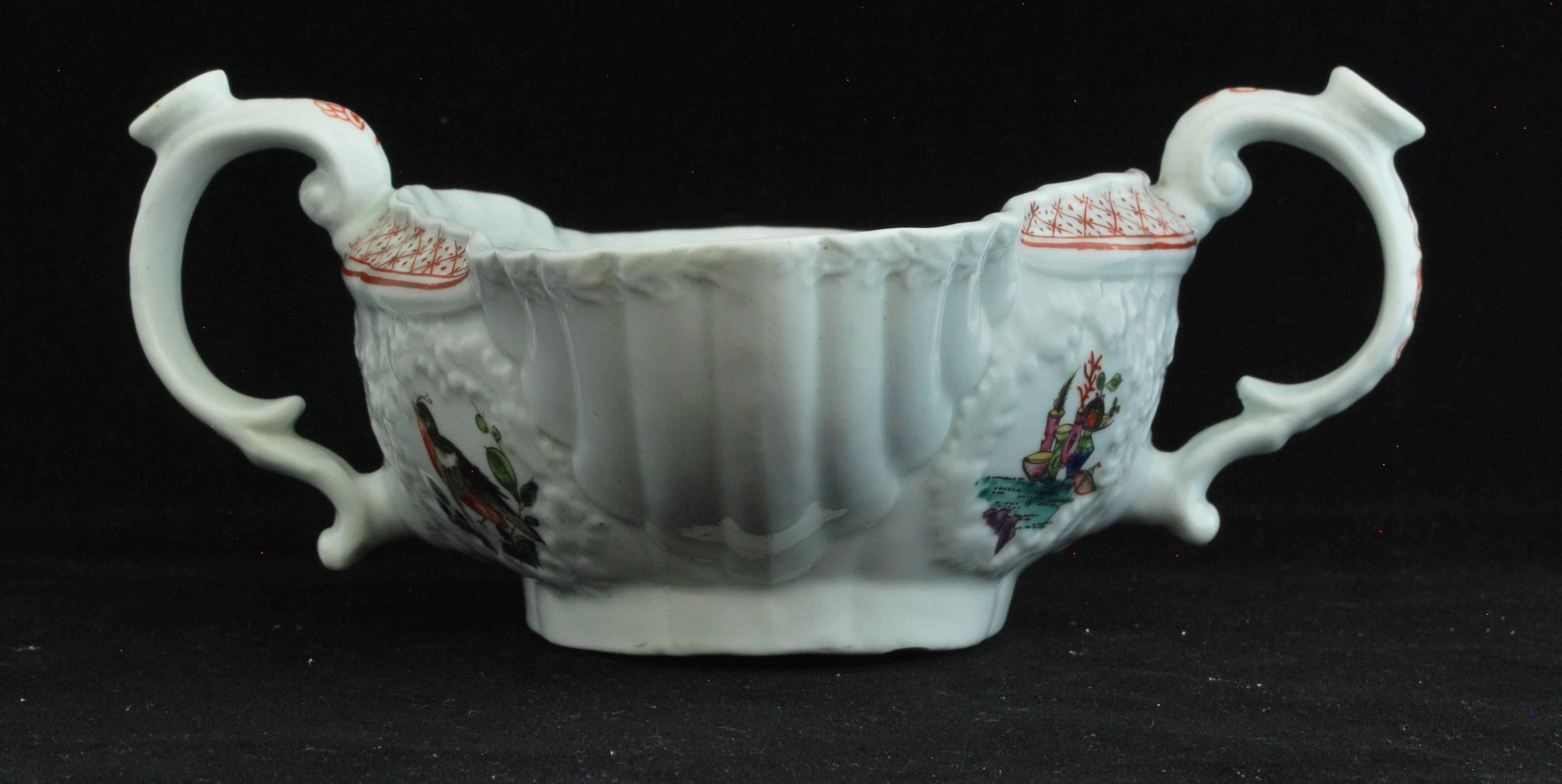 Porcelain Sauce Boat, Double-Handled, Worcester, circa 1756 For Sale
