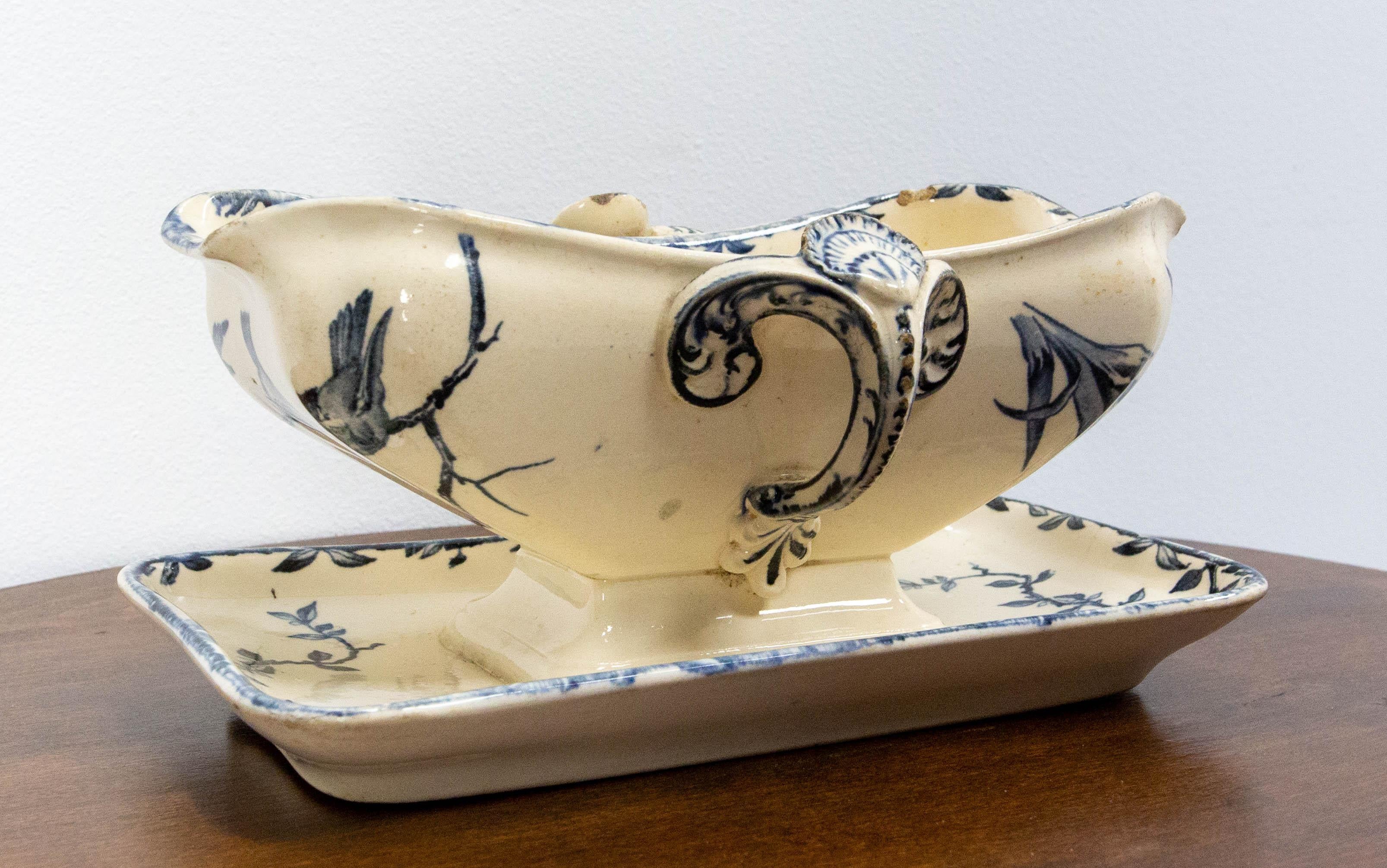 Napoleon III Sauceboat or Ceramic Gravy Boat French, Late 19th Century For Sale
