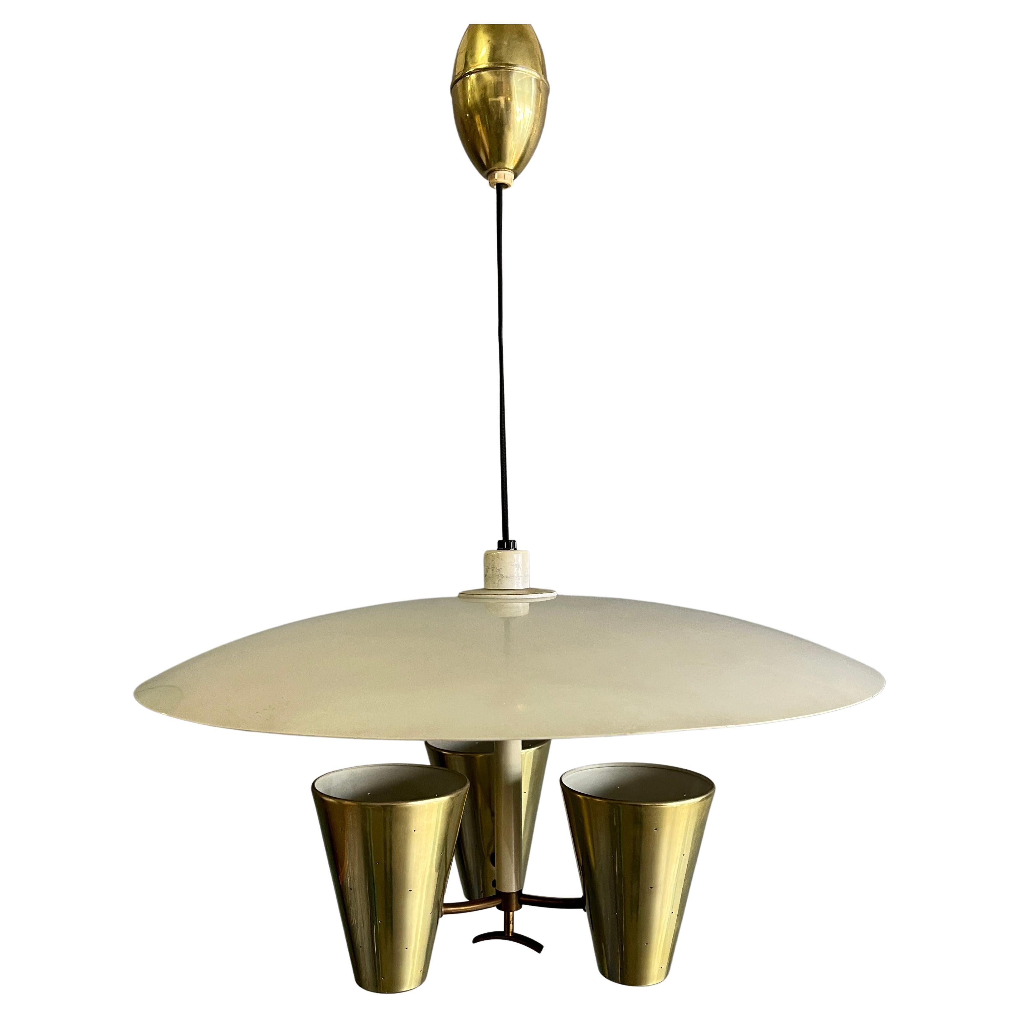 Brass Saucer Pendant Light by Edward Wormley for Lightolier For Sale