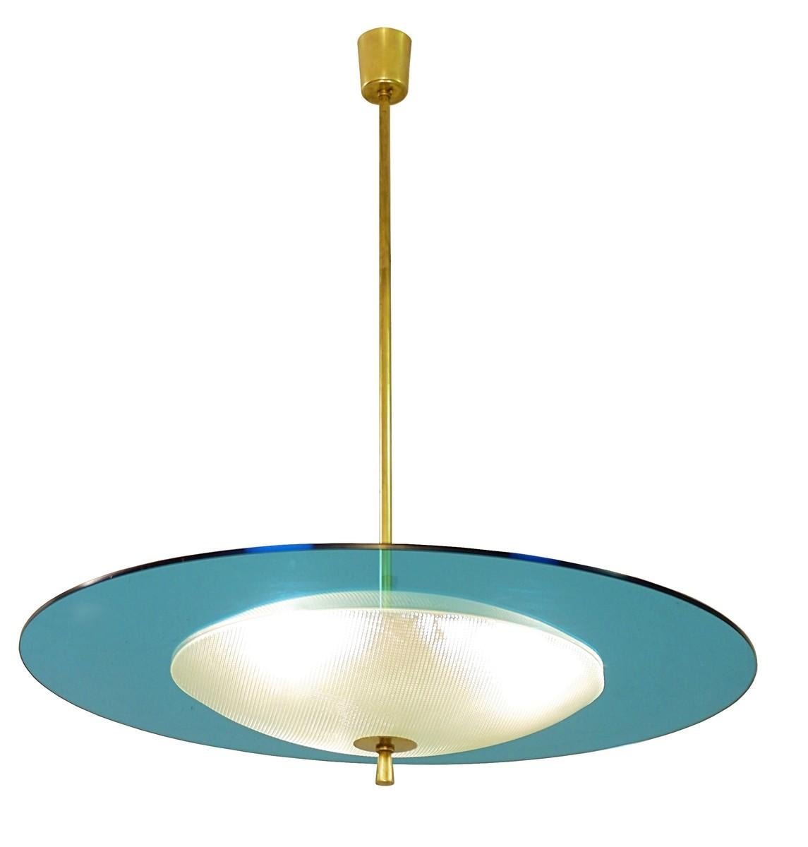 Saucer shaped chandelier in the style Fontana Arte, Italy, 1960s - A pair available
Price for one.