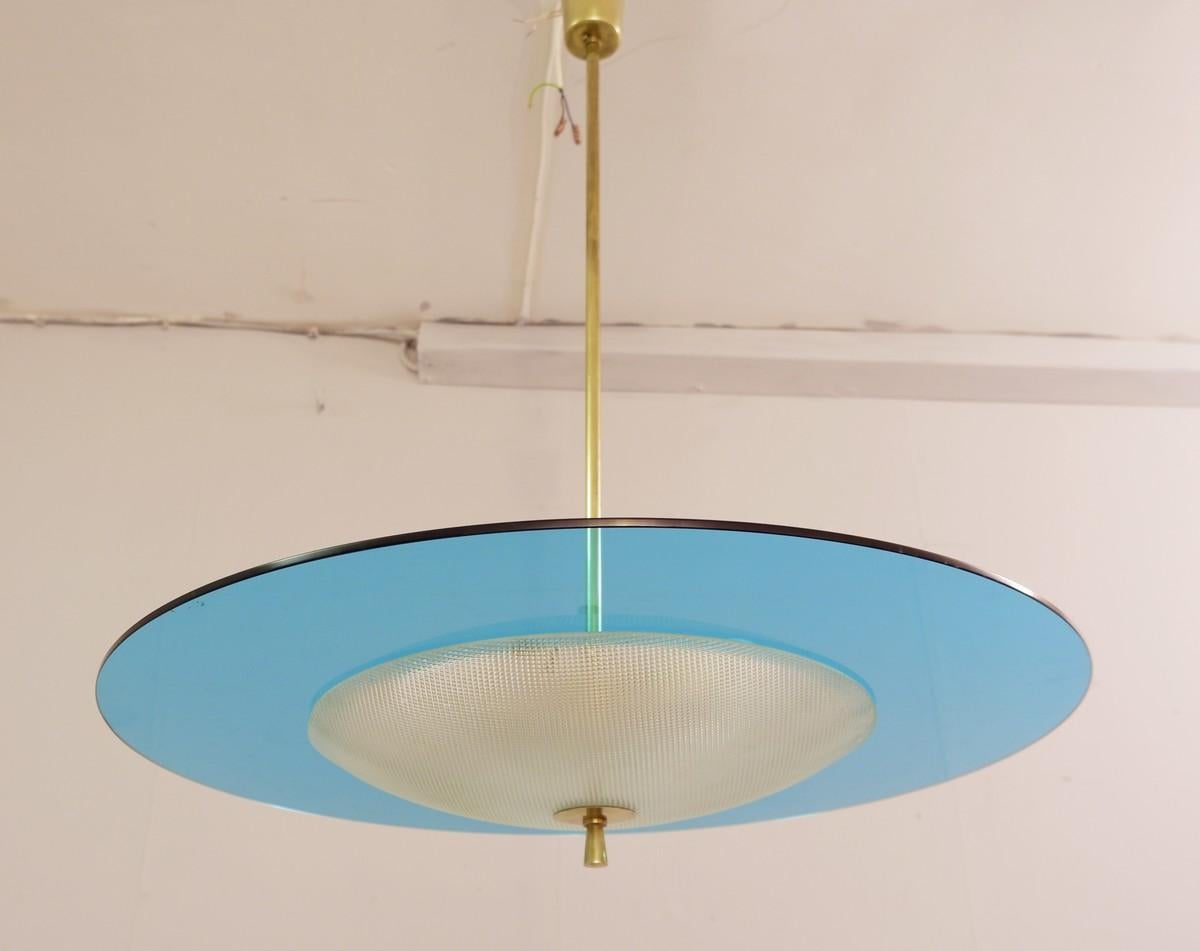 20th Century Saucer Shaped Chandelier in the Style Fontana Arte, Italy, 1960s For Sale