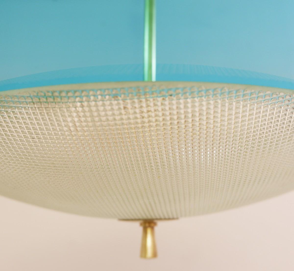 Saucer Shaped Chandelier in the Style Fontana Arte, Italy, 1960s For Sale 1