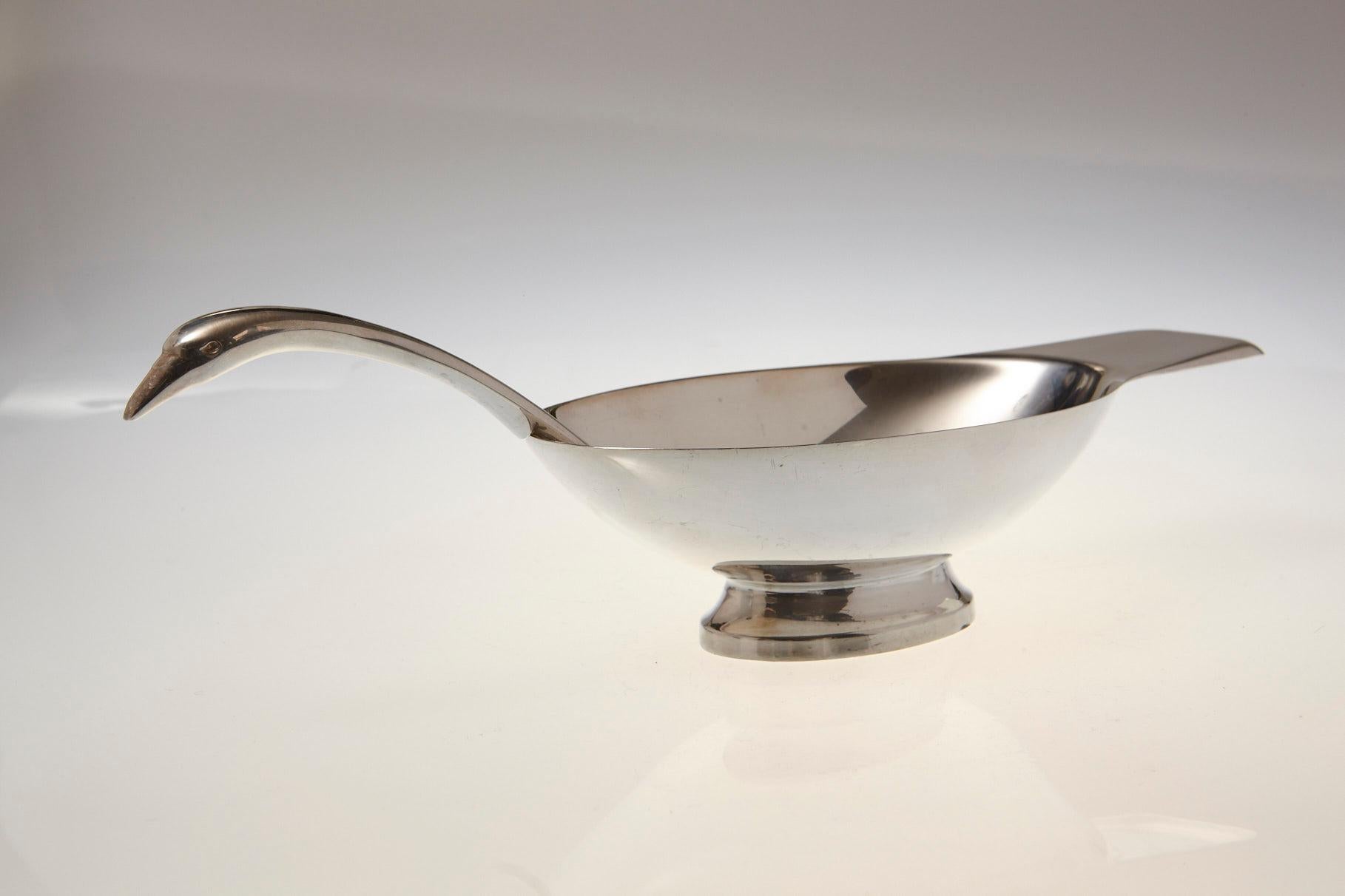 French Sauciere Cygne, Swan Gravy Boat by Christian Fjerdingstad for Christofle, 1935