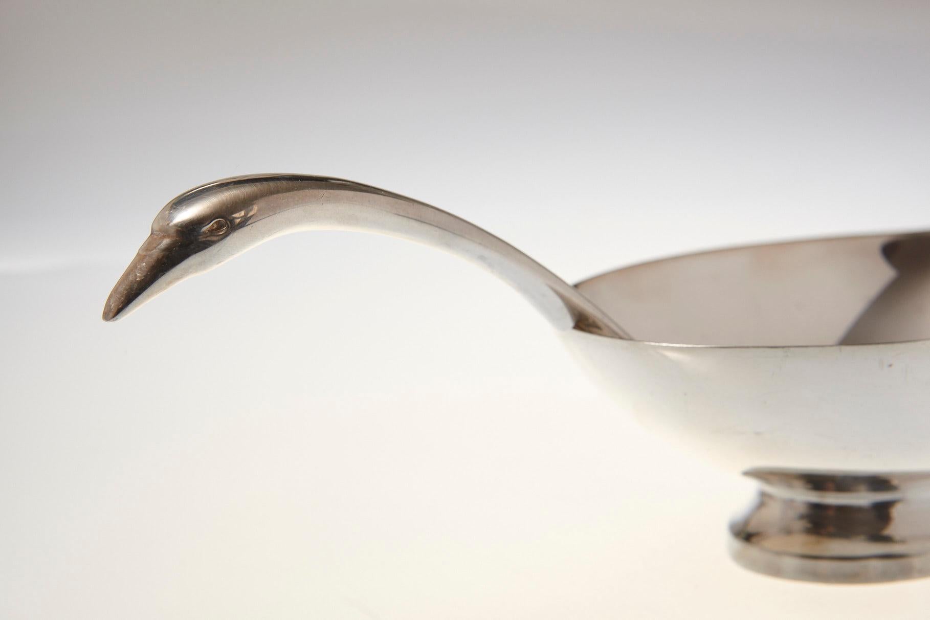 Sauciere Cygne, Swan Gravy Boat by Christian Fjerdingstad for Christofle, 1935 In Good Condition In Pau, FR