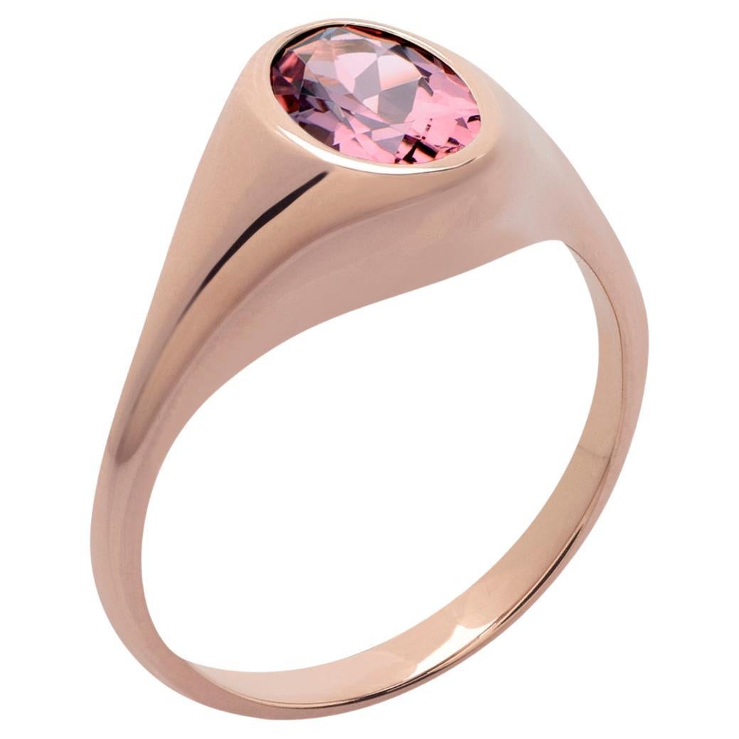 Saudade Signet Ring - 18K Pink Gold, 1 Oval Cut Pink Tourmaline  For Sale