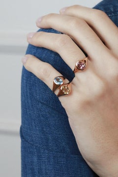 Saudade Signet Ring -18K Pink Gold, 1 Oval Cut Yellow Beryl Starting from Ct 0.7