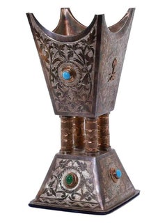 Arabie saoudite islamique argent et or brûleur d'encens Bukhur avec turquoise