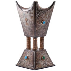 Saudi Arabian Islamic Silver and Gold Incense Bukhur Burner with Turquoise