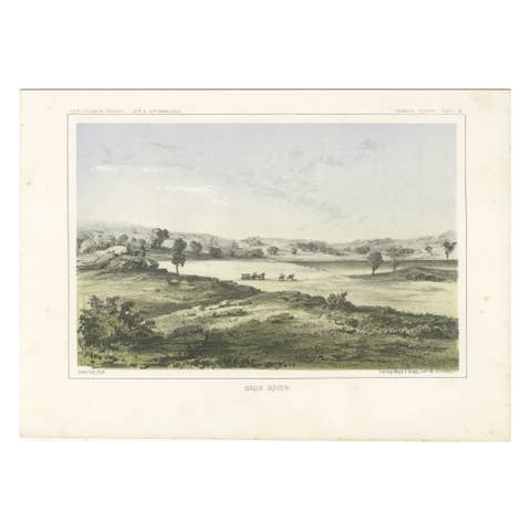 Sauk River Landscape - Tinted Lithograph from the Pacific Railroad Survey, 1856