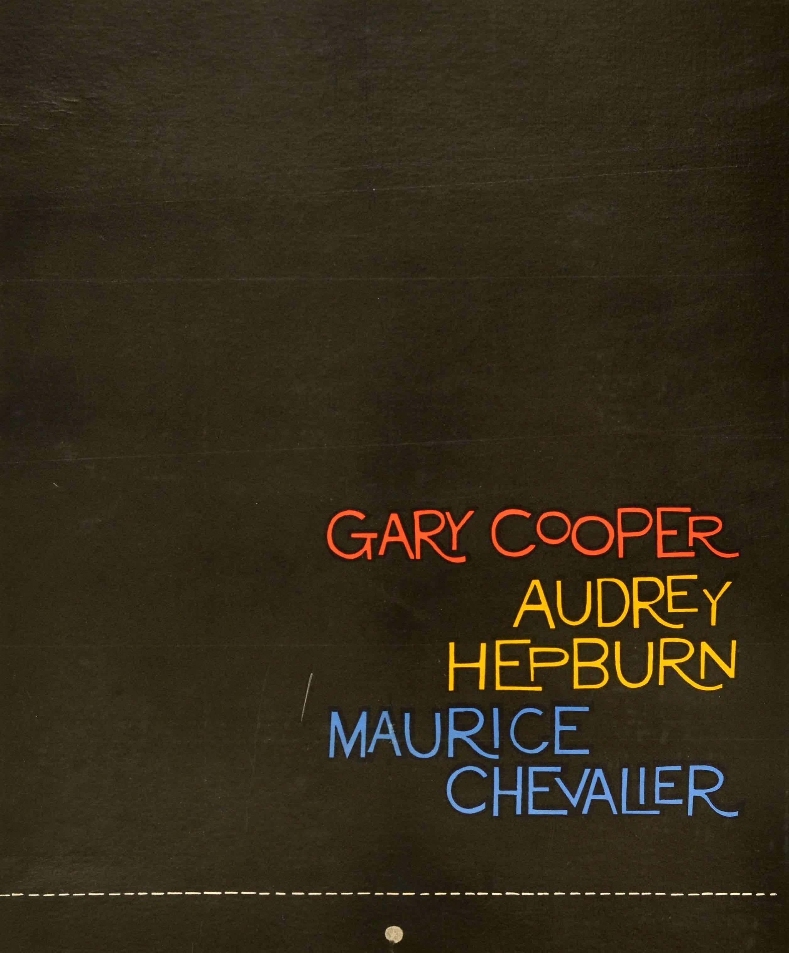 Poster cinematografico originale d'epoca L'amore nel pomeriggio Gary Cooper Audrey Hepburn - Print di Saul Bass