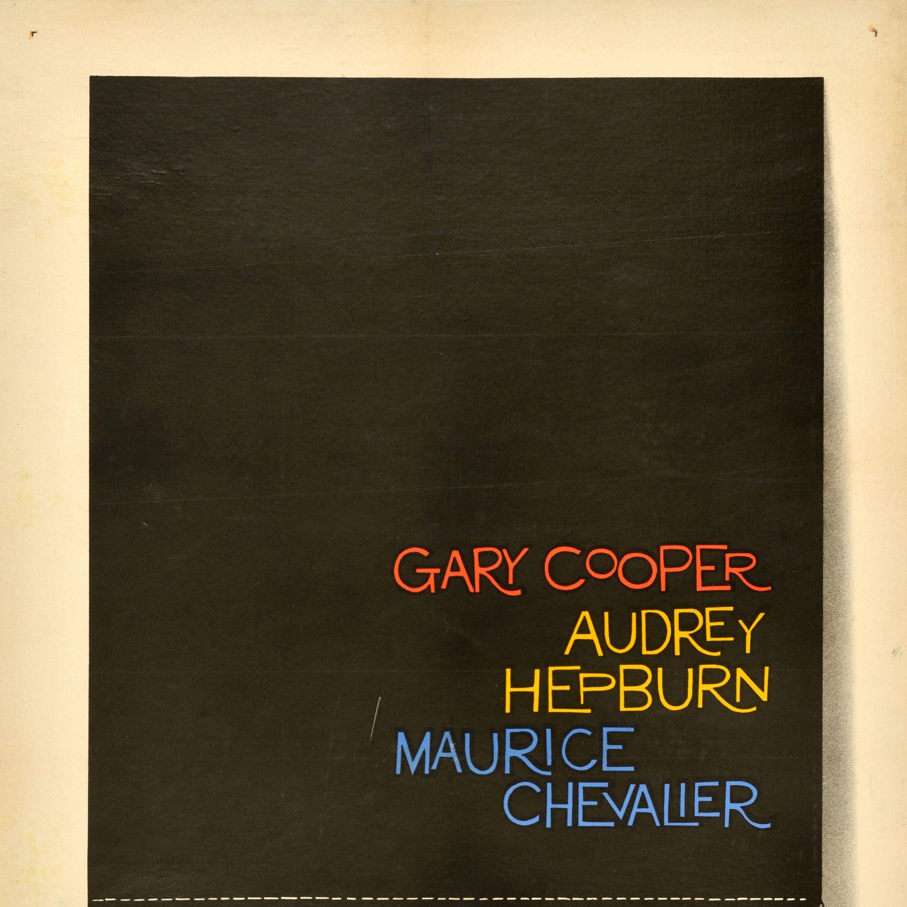 Poster cinematografico originale d'epoca L'amore nel pomeriggio Gary Cooper Audrey Hepburn - Print Nero di Saul Bass