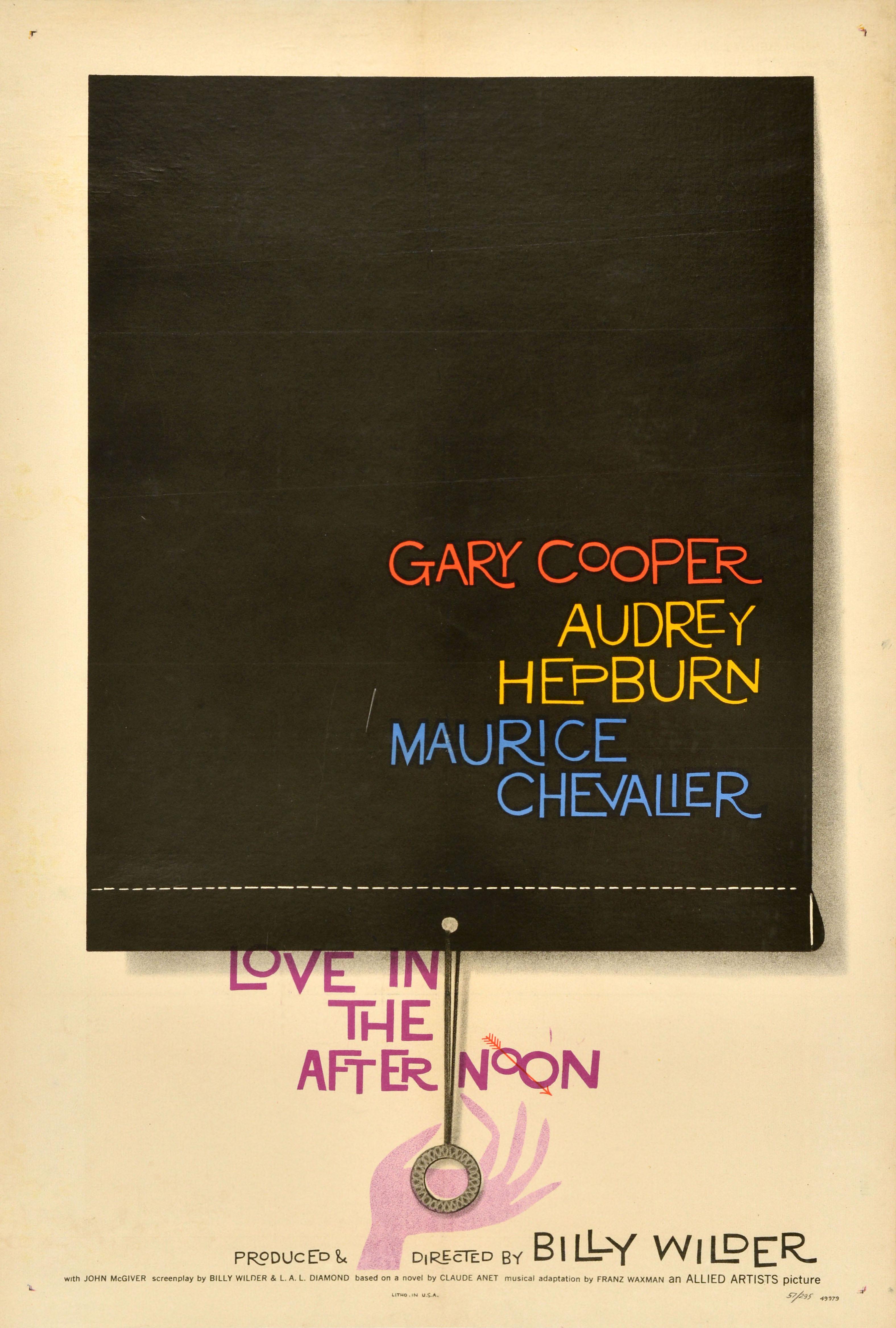 Print di Saul Bass - Poster cinematografico originale d'epoca L'amore nel pomeriggio Gary Cooper Audrey Hepburn
