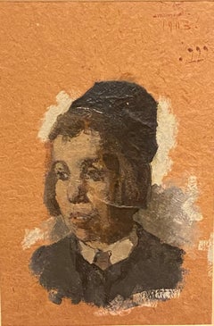 Portrait à l'huile d'un étudiant de Yeshiva, daté de 1903 par Saul Bernstein American 