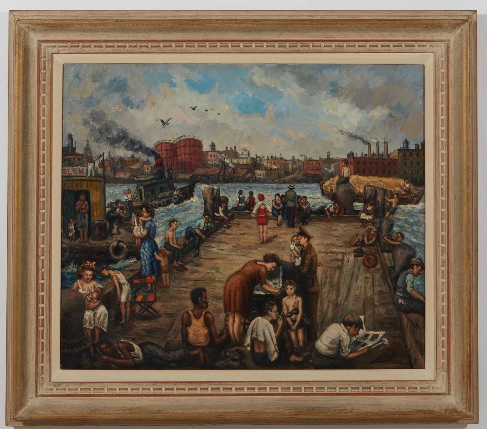 Epoca della Depressione Metà del XX secolo Realismo sociale Moderno WPA Scena americana NYC - Figurative Painting Nero di Saul Kovner