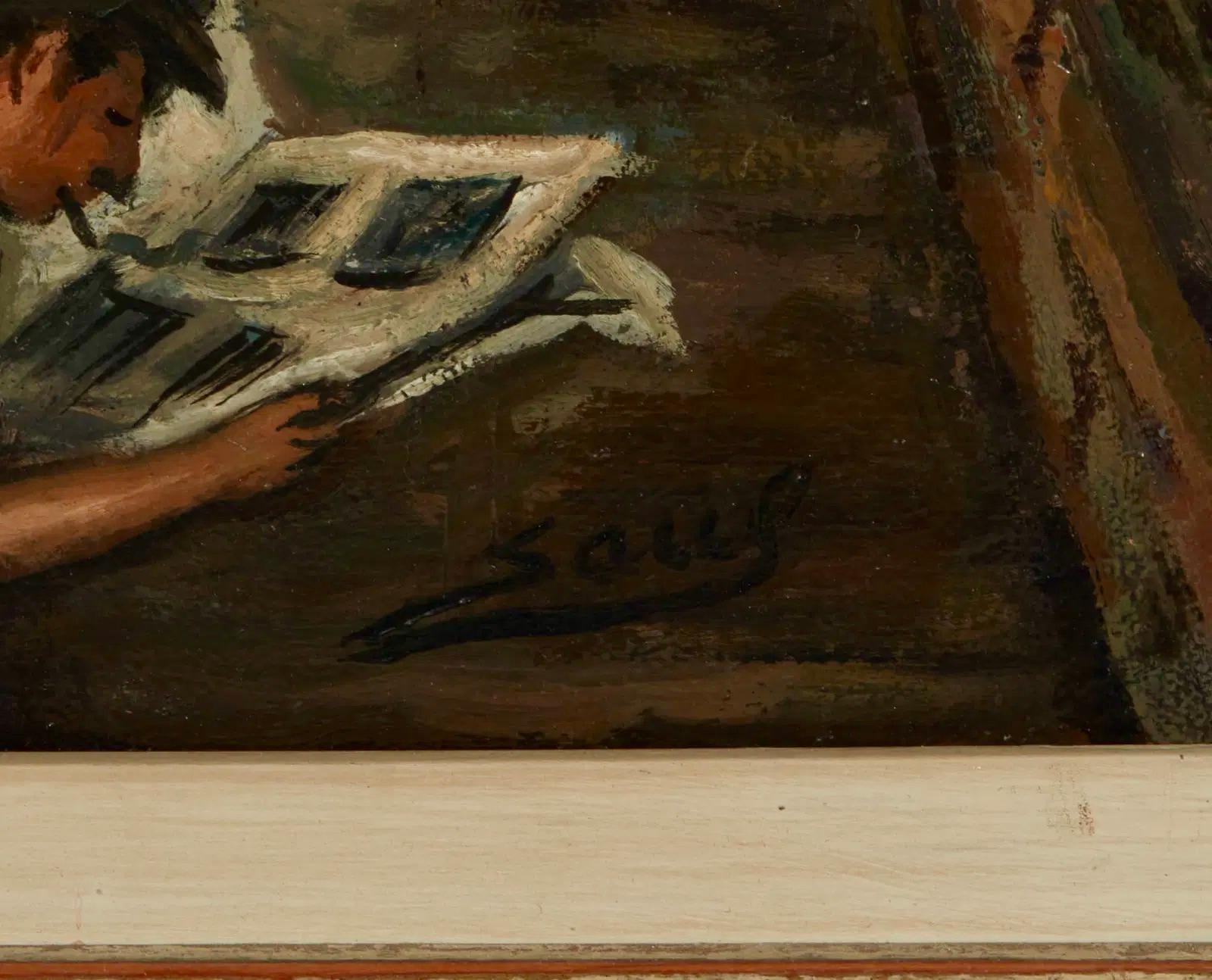Epoca della Depressione Metà del XX secolo Realismo sociale Moderno WPA Scena americana NYC

Paul Kovner (1904-1981)
Di fronte all'East River
20 x 24 pollici
Olio su tela
Firmato in basso a destra Paul, iscritto con il nome dell'artista Saul sul