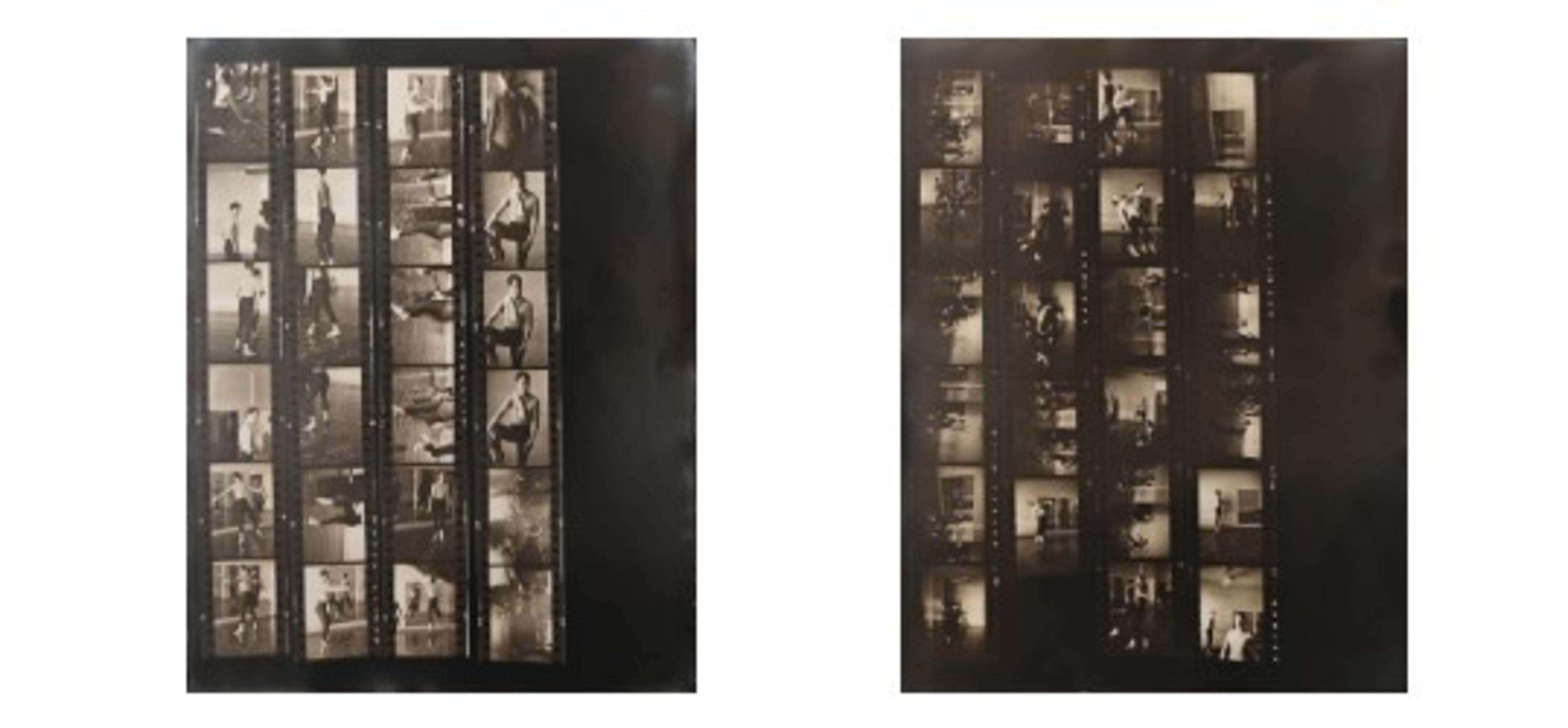 Saul Leiter
2 Merce Cunningham Contact Sheets, 1954
Dated and inscribed by Carolyn Brown on verso
Kodak safety film
10 x 8 inches

Provenance
Estate of Carolyn Brown, New York 2025.


Saul Leiter (1923-2013) was born in Pittsburgh to a father who