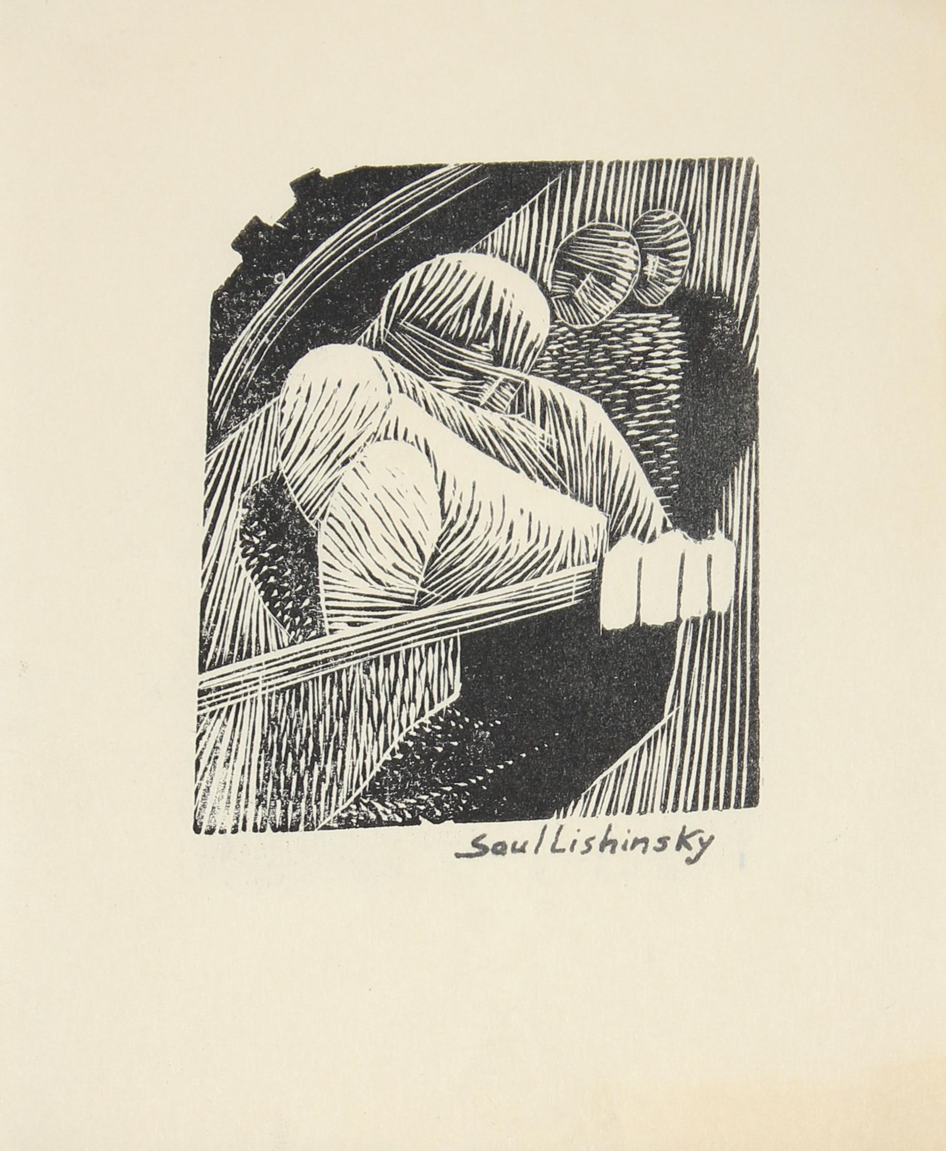 Monochromatic Modernist Figures, Linoleum Block Print on Paper 1