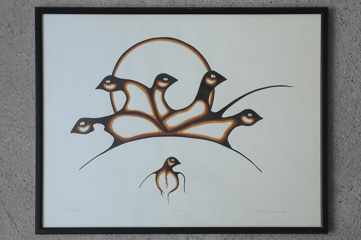 Saul Mamakeesick, Schutz, Acryl auf Kunstpapier, 1980, gerahmt (Volkskunst) im Angebot