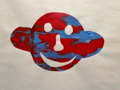 Happy Face Abstract Woodcut Print, Signed, 1998, American Modern