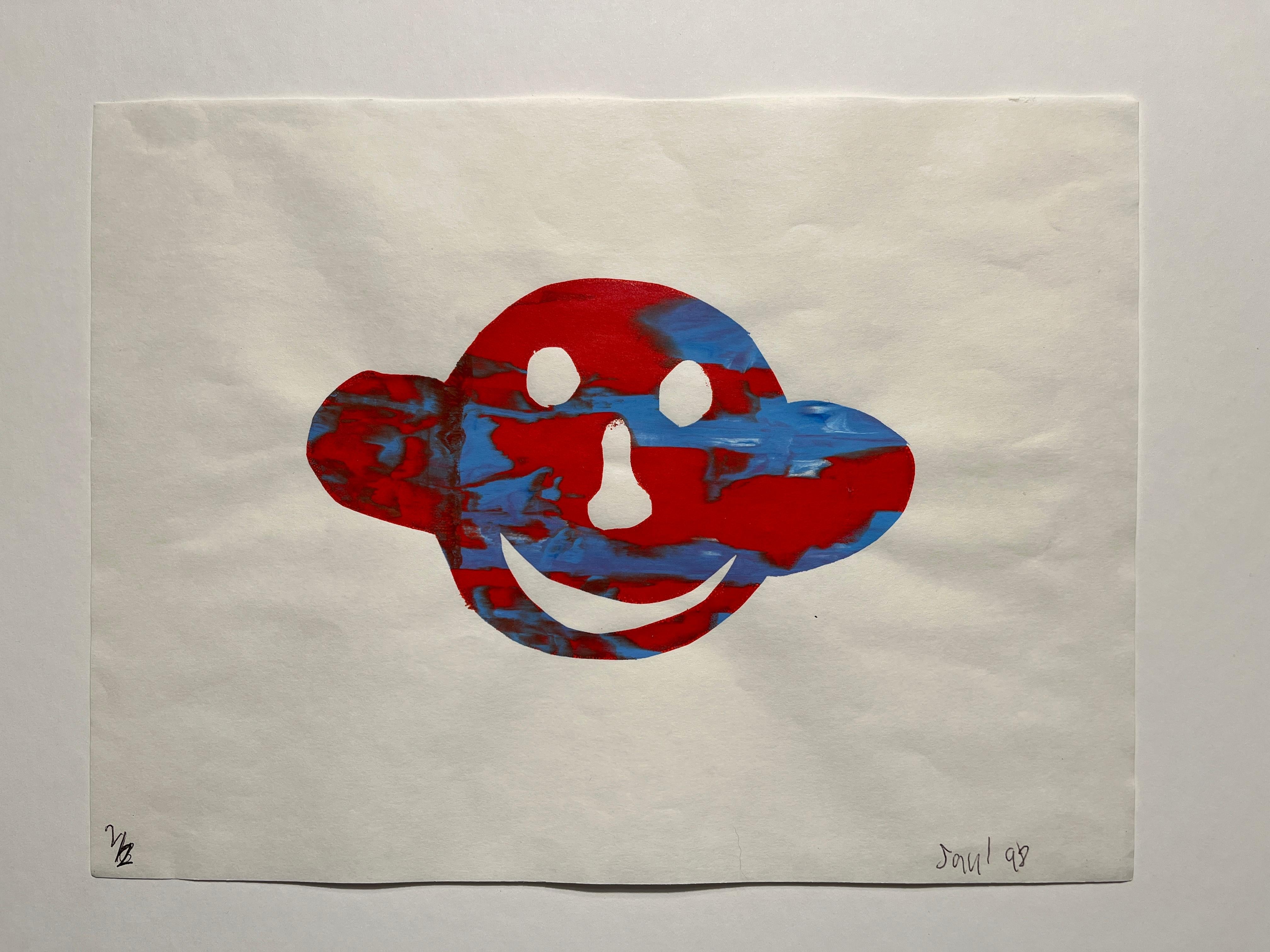 Saul Abstract Print – Abstrakter Holzschnitt-Druck „ Happy Face“, 1998