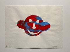 Vintage 1998 "Happy Face" Abstract Woodcut Print