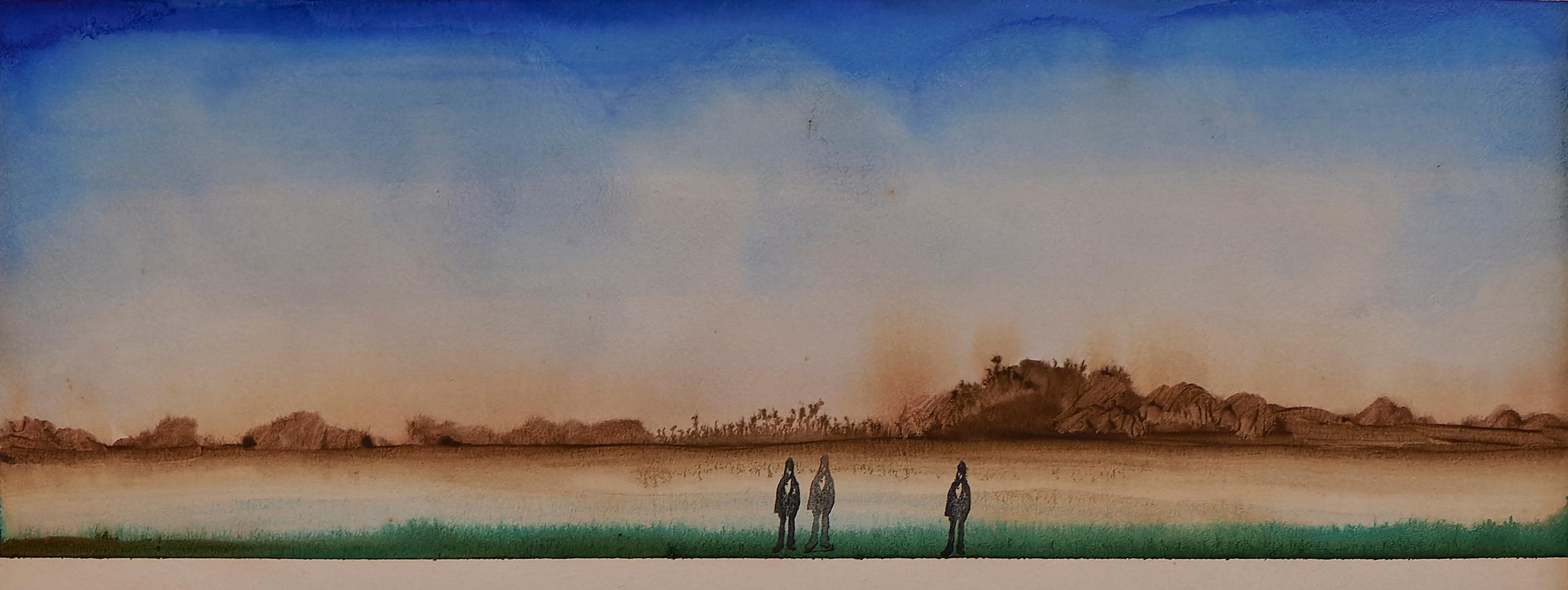 Saul Steinberg (1914-1999, estadounidense) Paisaje en acuarela estilo postal, firmado en venta 1
