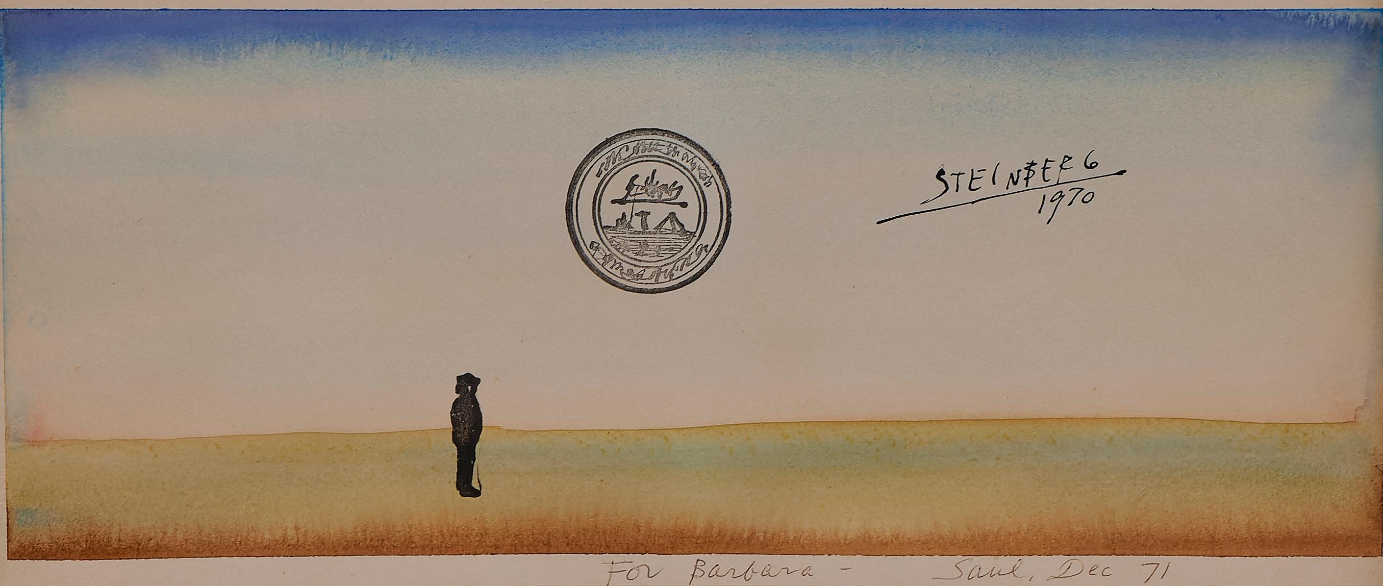 Saul Steinberg (1914-1999, estadounidense) Paisaje en acuarela estilo postal, firmado en venta 2