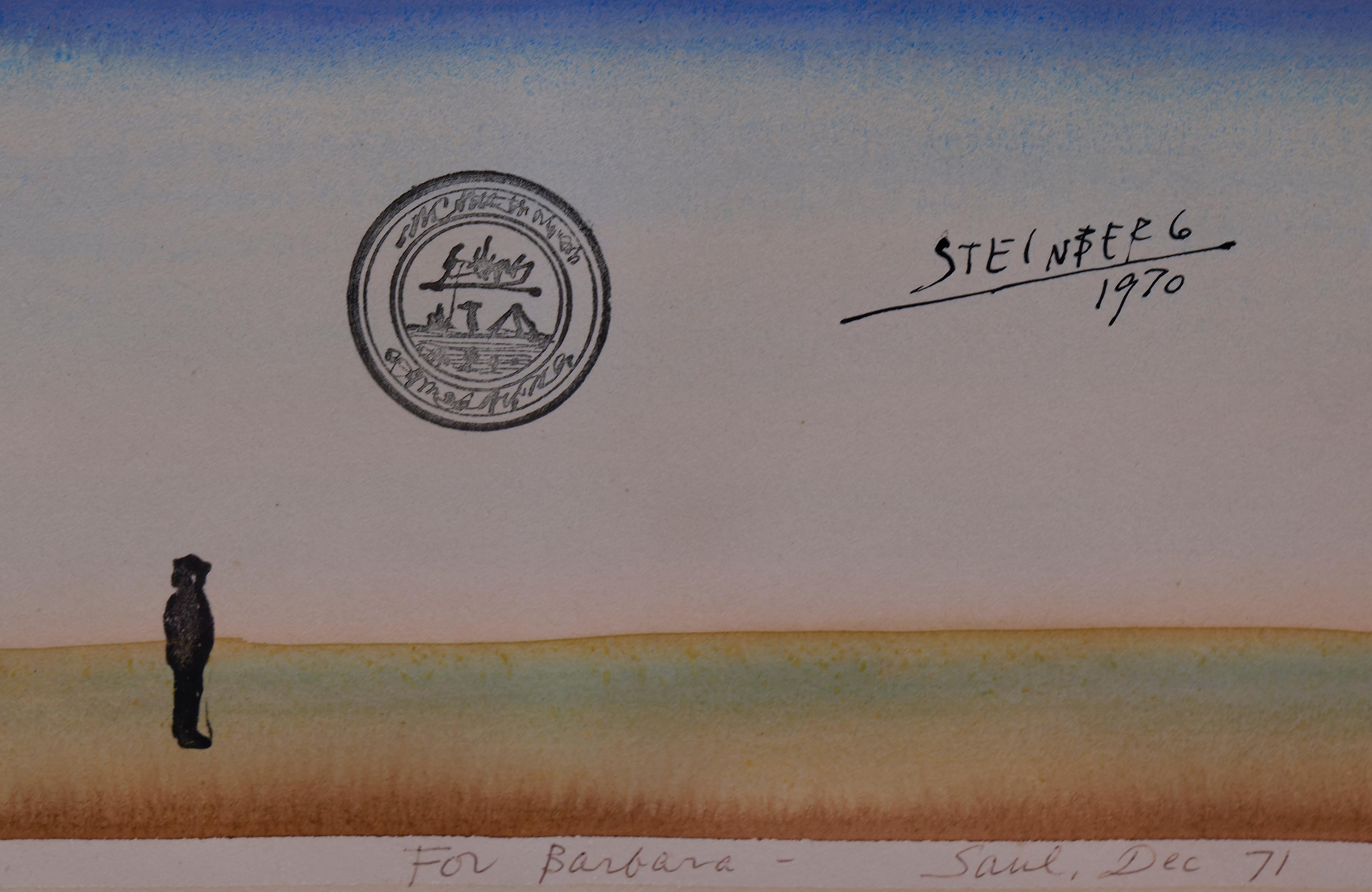 Saul Steinberg (1914-1999, estadounidense) Paisaje en acuarela estilo postal, firmado en venta 4