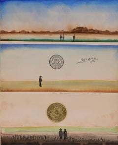 Saul Steinberg (1914-1999, americano) Paesaggio ad acquerello in stile cartolina, firmato