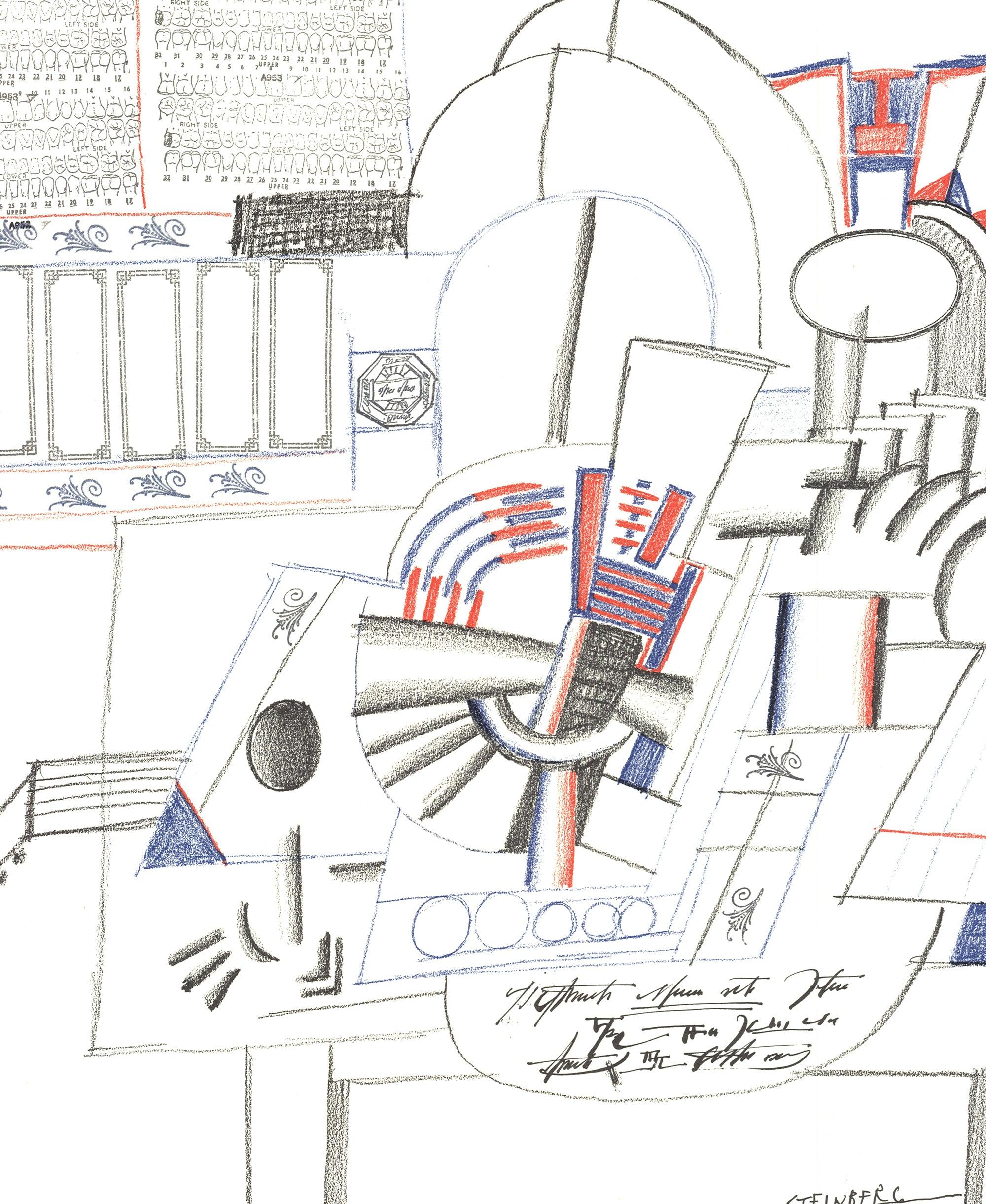1971 Maeght-Zurich' lithograph hand-signed - Contemporary Print by Saul Steinberg