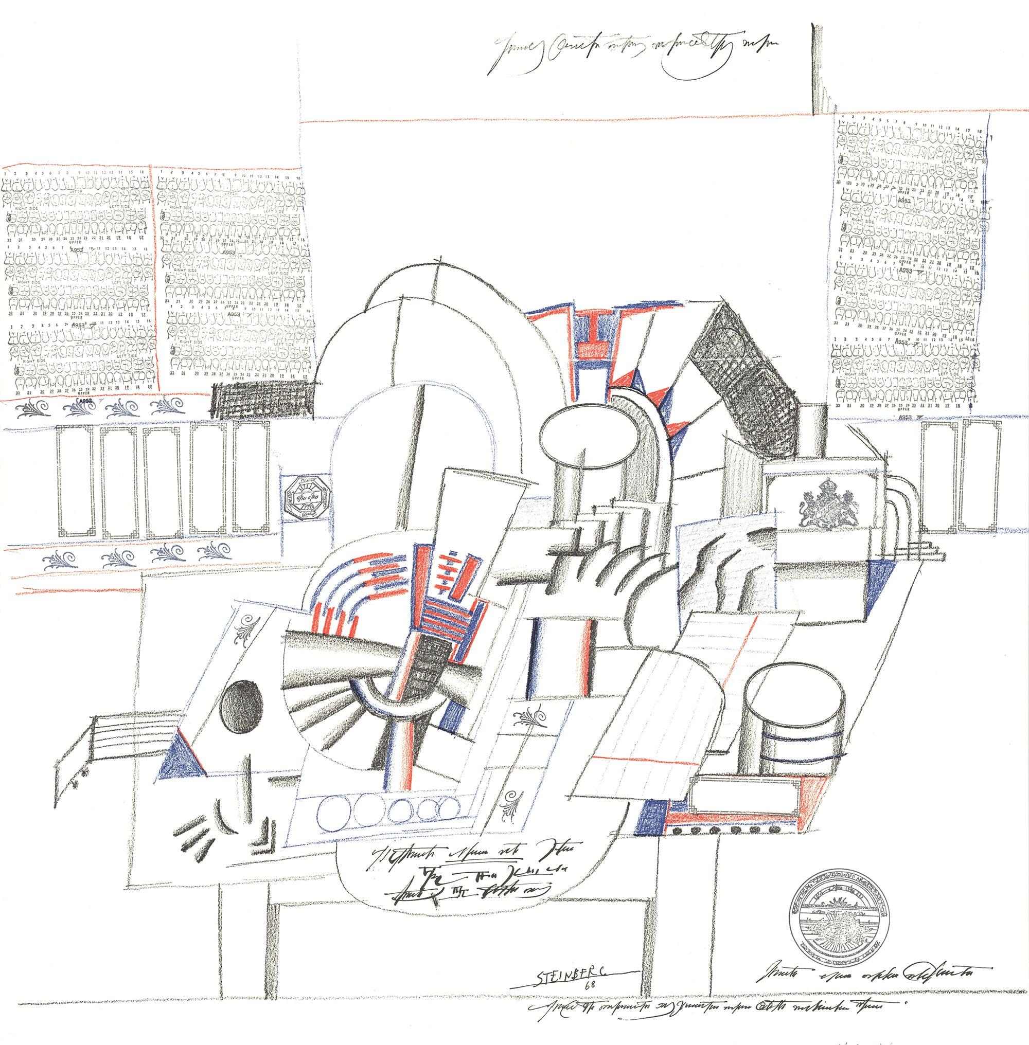 This signed lithograph by Saul Steinberg is numbered out of 150 in pencil, adding to its collectible value. Initially trained as a political scientist and philosopher, Steinberg achieved legendary status through his long-standing career as a