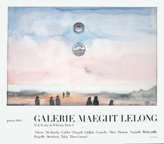 1985 After Saul Steinberg 'Galerie Maeght Lelong' Modernism Pastel, Pink, Blue